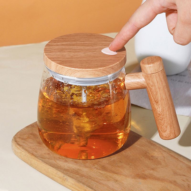 Self Mixing Glass Cup with Lid & Handle