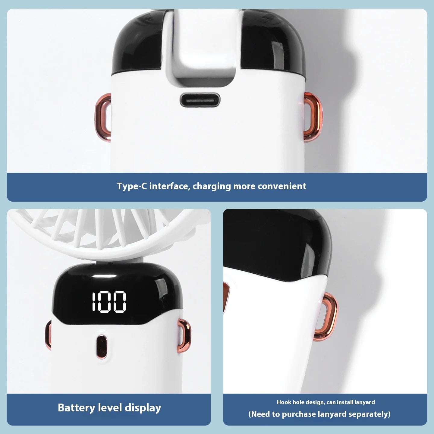 Mini Portable Handheld Fan Foldable Neck Hanging Fans 5 Speed USB Rechargeable Fan with Phone Stand and Display Screen 800mAh