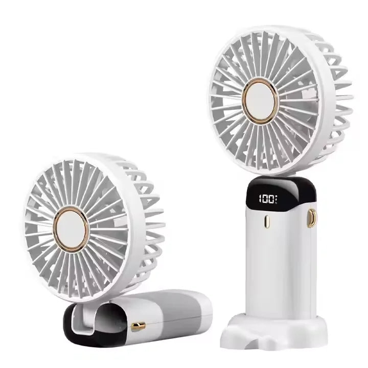 Mini Portable Handheld Fan Foldable Neck Hanging Fans 5 Speed USB Rechargeable Fan with Phone Stand and Display Screen 800mAh